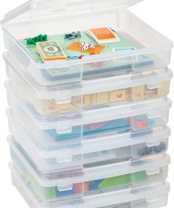IRIS USA Board Game Storage |Made in USA| Thick Craft Case (6-Pack) - Clear | Fits 8.5 x 11 & A4 Paper. Organizers with Built-In Handle & Snap-Tight Lids. Containers for Puzzles. Art & Scrapbooking